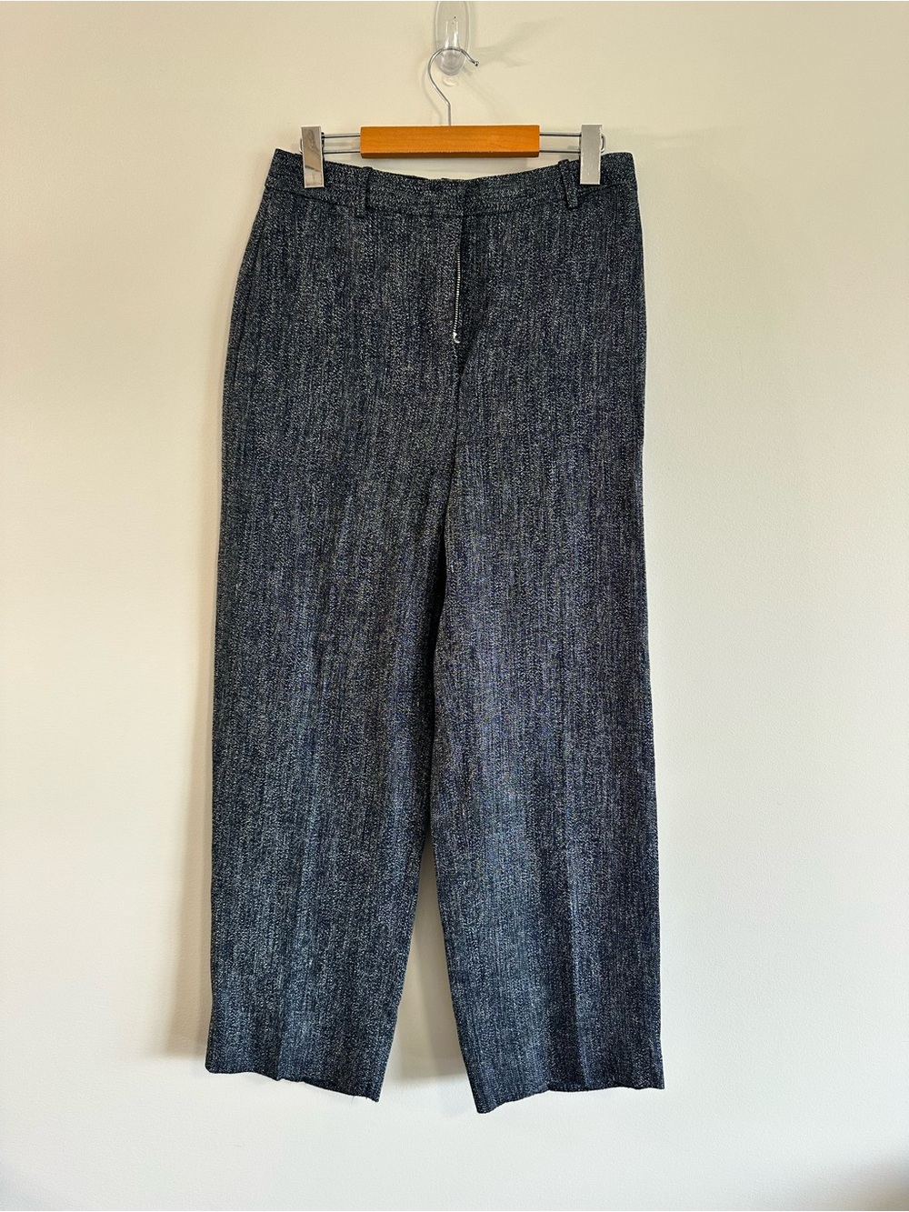 Theory High Waist Straight Leg Pant Herringbone Melange Size 4 Grey - Picture 4 of 14